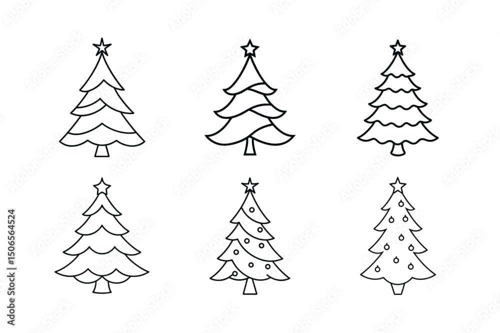 Obraz premium Christmas tree line art vector , Christmas tree silhouette vector 