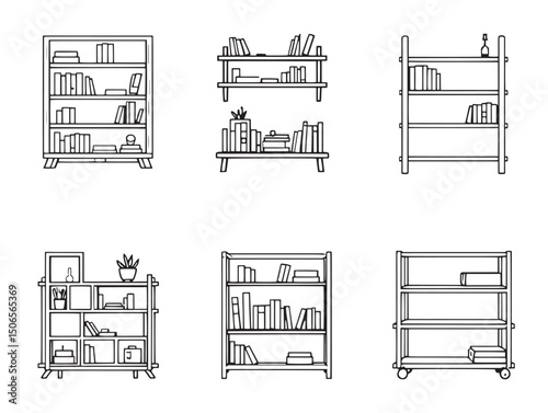 Creative bookshelf line art drawing for digital designs