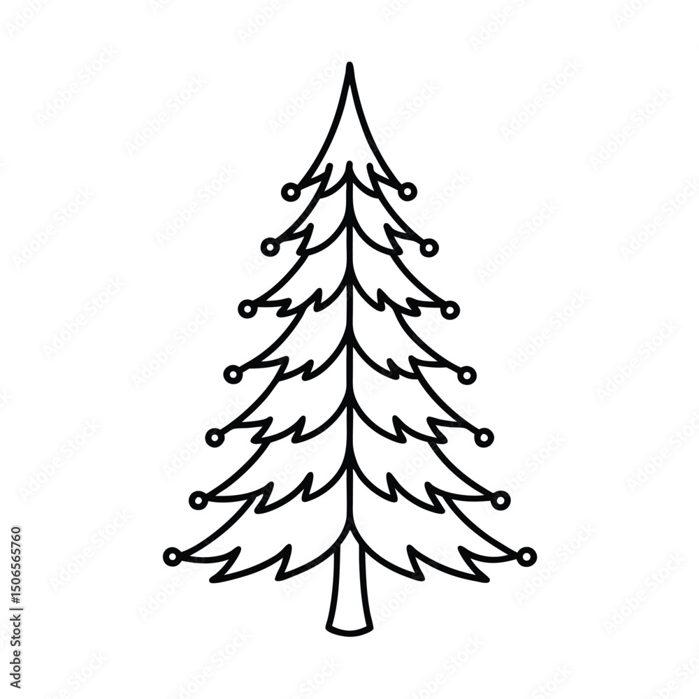 Fototapeta premium Christmas tree line art vector , Christmas tree silhouette vector 