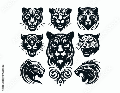 Powerful Diverse Jaguar Head Illustrations Varied Expressions Styled Vector Logo Design