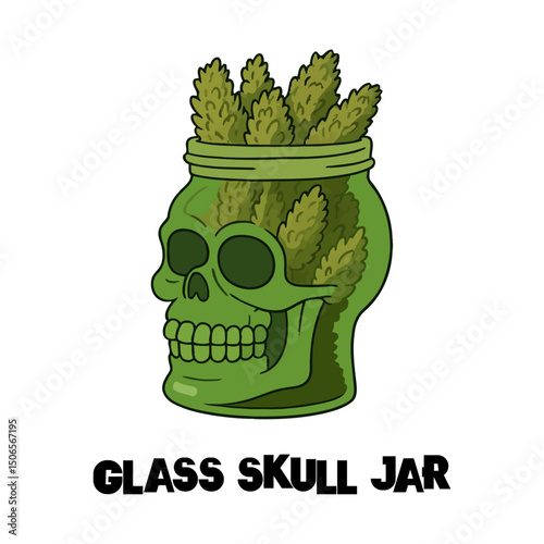 Vector Illustrated Cartoon Green Glass Cannabis Jar