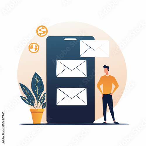 A clean vector illustration showing phone overload and app fatigue, with notifications, doom scrolling, and screen time stress symbols.