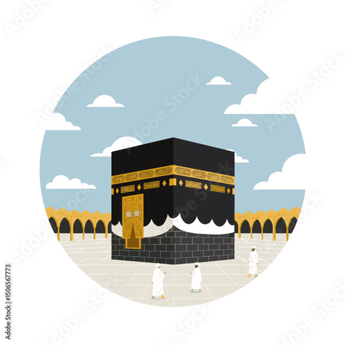 Pilgrims at the Kaaba: A Peaceful Moment of Reflection and Faith
