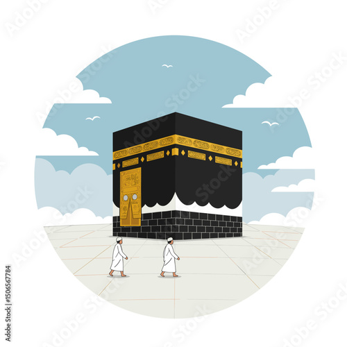 Pilgrims at the Kaaba: A Peaceful Moment of Reflection and Faith