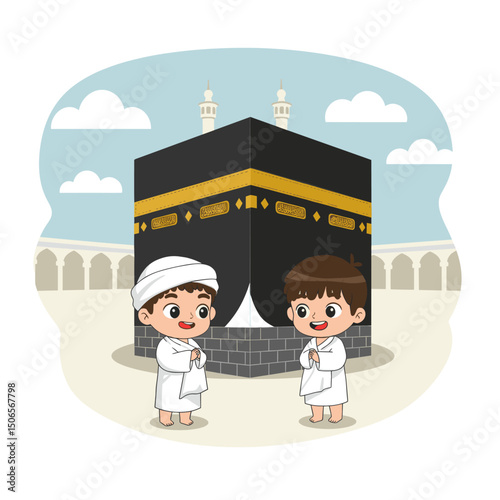 Pilgrims at the Kaaba: A Peaceful Moment of Reflection and Faith