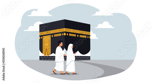 Pilgrims at the Kaaba: A Peaceful Moment of Reflection and Faith