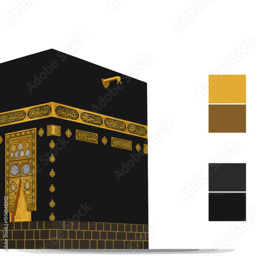 shows various artistic illustrations of the Kaaba in Mecca, captured in different visual styles, ranging from simplified minimalist representations to more detailed and complex renditions, with variat