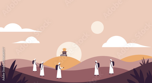Pilgrims on a Spiritual Journey: Walking through Peaceful Hills