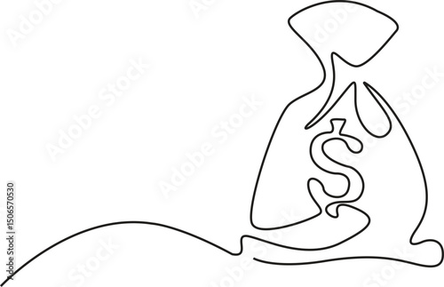 Continuous one line drawing big and heavy money bag. concept development. Single line draw design vector graphic illustration.