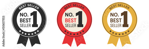 Number 1 best seller vector circle badge with ribbon, simple flat gradient label for icon, logo, sign, seal, symbol, stamp or sticker


