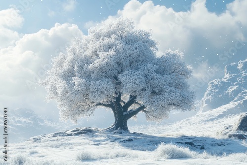 Winter scene with solitary tree and snow photo