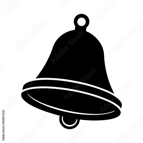 Illustration of a black bell with a ringer and a hanging loop at top