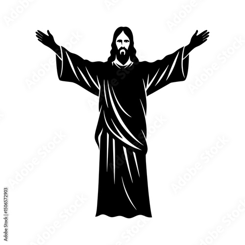 Black silhouette of jesus christ with open arms in vector format