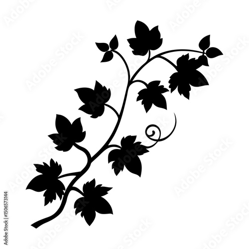 Silhouette of a climbing vine with leaves and a curly tendril design