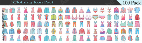 Colorful Collection of One Hundred Fashion and Clothing Icons in a Vector Format