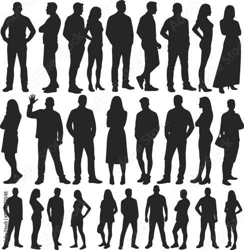 Diverse people silhouettes collection isolated on white background