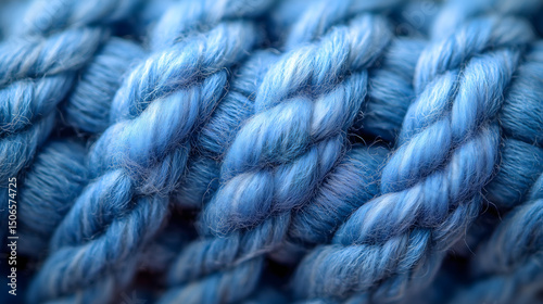 Close-up texture of a soft blue knitted fabric with intricate patterns.