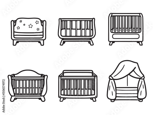 Minimalist baby crib line art for baby products