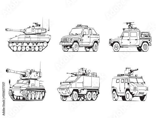 armored vehicle line art detailed design for modern usage