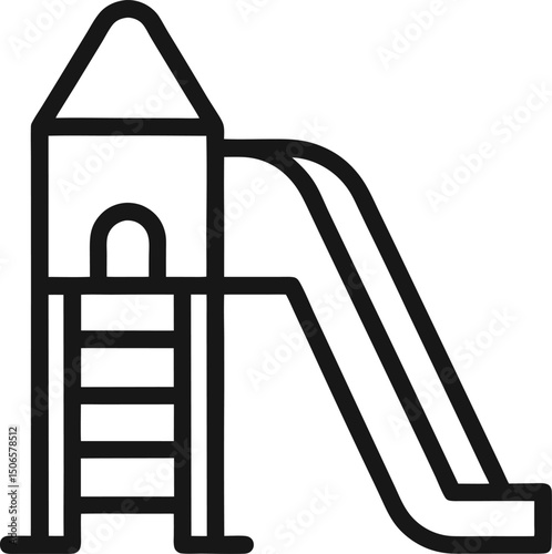 Outline vector icon of a playground slide and climbing structure, flat design, transparent background.