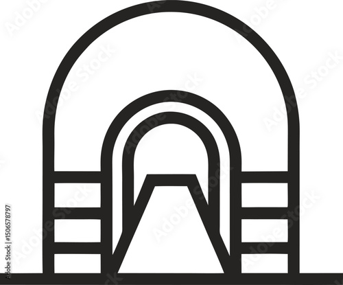 Minimalist line icon of a tunnel entrance, clean vector design, transparent background.


