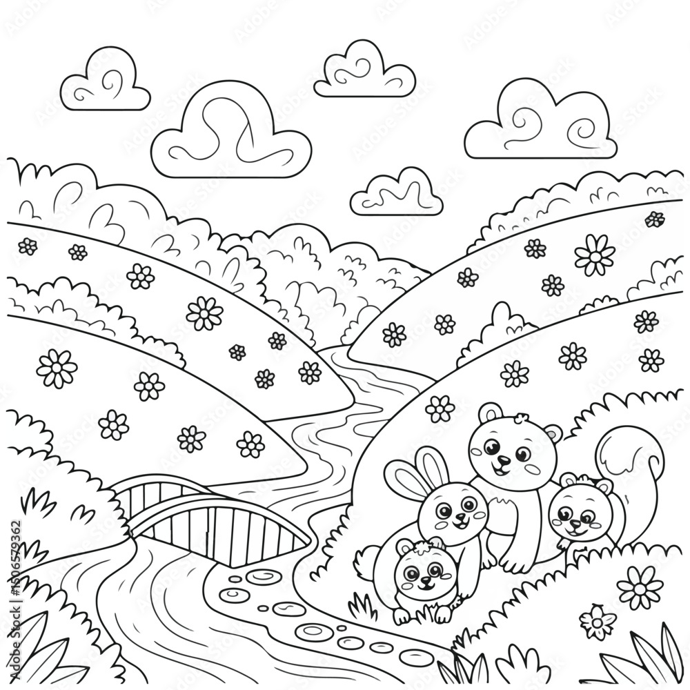 Naklejka premium natural scenery tree cloud sky flower cat.eps