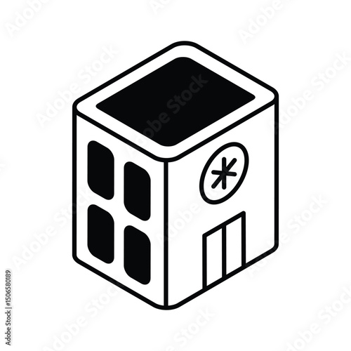 An amazing isometric icon representing a hospital building