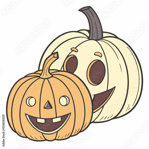Set of Halloween Pumpkins. Cheerful Jack-o'-Lantern, sinister, glowing pumpkin vector illustration