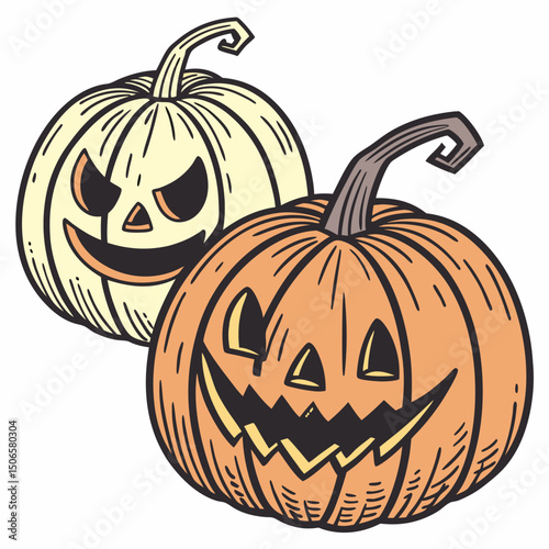 Set of Halloween Pumpkins. Cheerful Jack-o'-Lantern, sinister, glowing pumpkin vector illustration