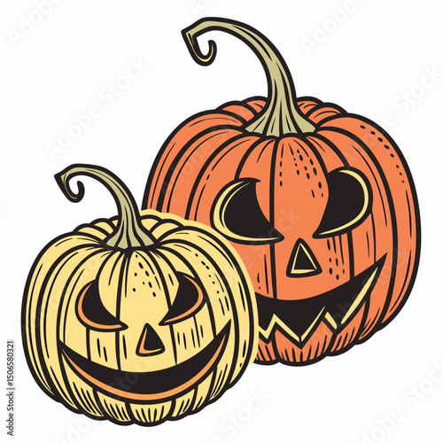 Set of Halloween Pumpkins. Cheerful Jack-o'-Lantern, sinister, glowing pumpkin vector illustration