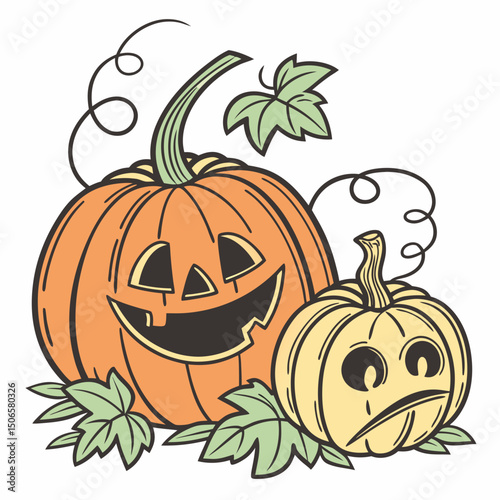 Set of Halloween Pumpkins. Cheerful Jack-o'-Lantern, sinister, glowing pumpkin vector illustration