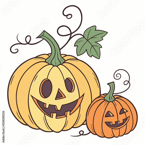 Set of Halloween Pumpkins. Cheerful Jack-o'-Lantern, sinister, glowing pumpkin vector illustration