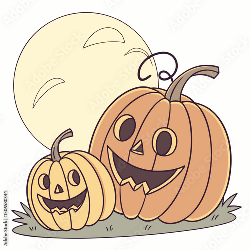 Set of Halloween Pumpkins. Cheerful Jack-o'-Lantern, sinister, glowing pumpkin vector illustration