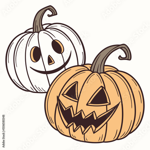 Set of Halloween Pumpkins. Cheerful Jack-o'-Lantern, sinister, glowing pumpkin vector illustration