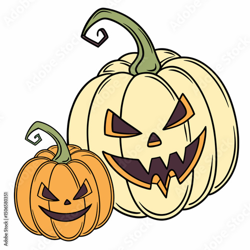 Set of Halloween Pumpkins. Cheerful Jack-o'-Lantern, sinister, glowing pumpkin vector illustration