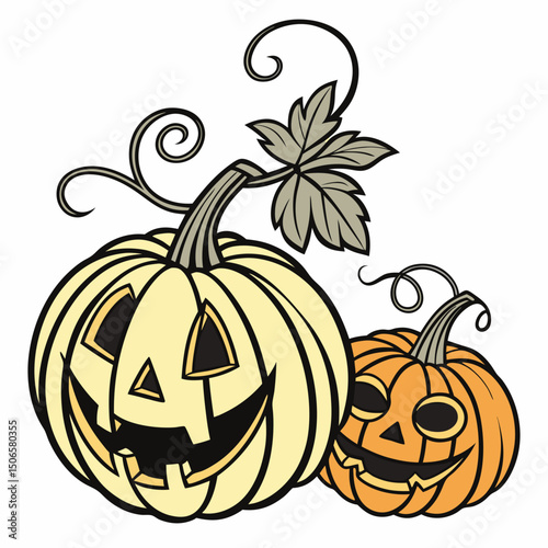 Set of Halloween Pumpkins. Cheerful Jack-o'-Lantern, sinister, glowing pumpkin vector illustration