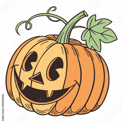 Happy Halloween Pumpkin flat vector illustration. Scary and Creepy Pumpkin vector