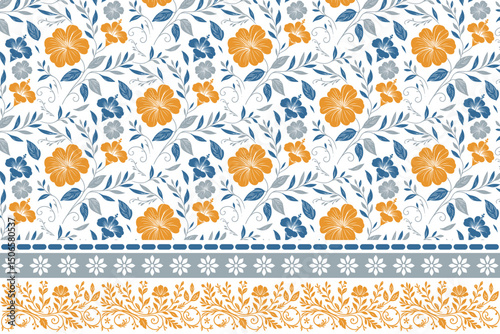 cotton rose sketch texture, seamless one line textile print, wrapping paper border design, modern floral fashion pattern, hand drawn fabric idea

