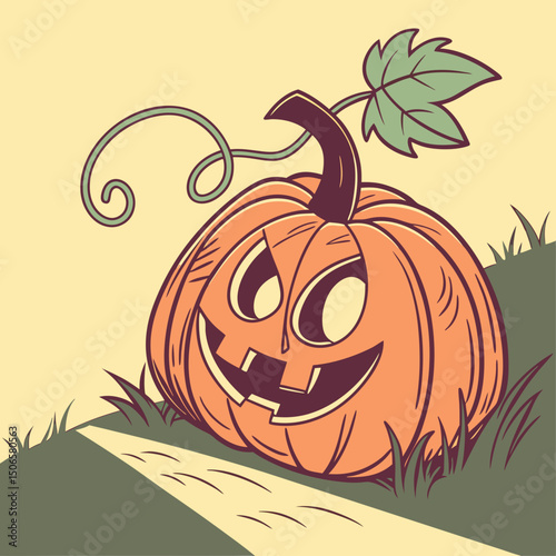 Happy Halloween Pumpkin flat vector illustration. Scary and Creepy Pumpkin vector