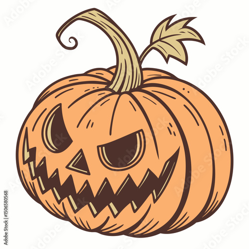 Happy Halloween Pumpkin flat vector illustration. Scary and Creepy Pumpkin vector