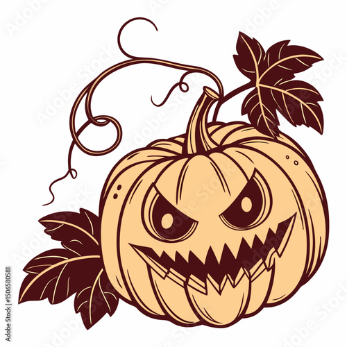 Happy Halloween Pumpkin flat vector illustration. Scary and Creepy Pumpkin vector
