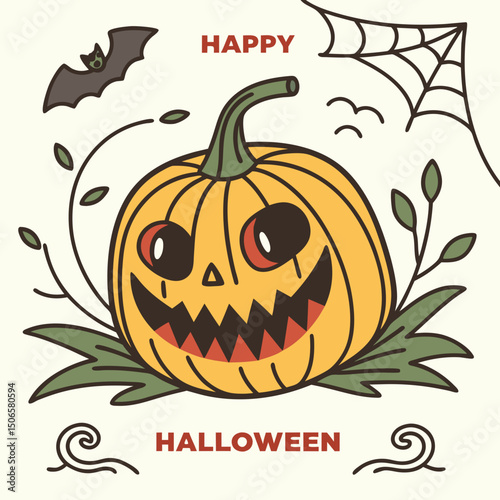 Happy Halloween Pumpkin flat vector illustration. Scary and Creepy Pumpkin vector