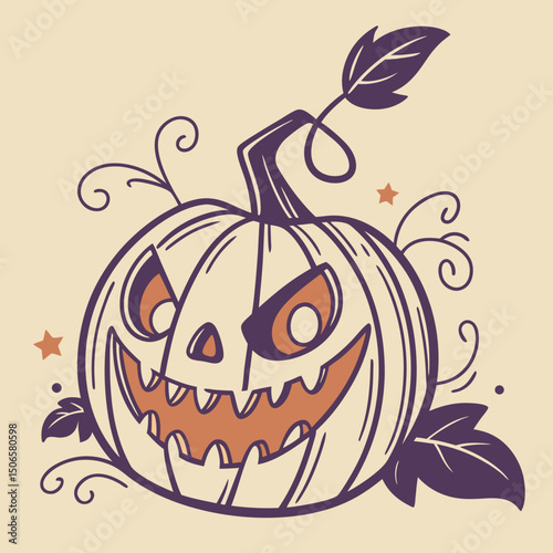 Happy Halloween Pumpkin flat vector illustration. Scary and Creepy Pumpkin vector