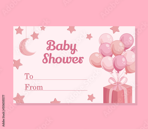 Pink baby Shower gift tag template with cute flat illustrations