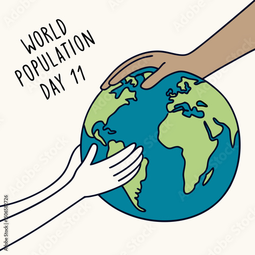 Two hands holding earth, globe vector illustration - World Population Day, 11th July