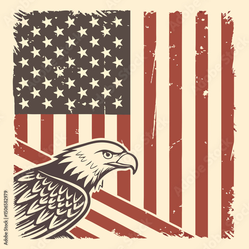 Happy 4th of July, USA Independence Day Retro Vintage t-shirt design, distressed vector, American Flag. Usable for greetings, Posters, Mugs, and prints design See Less
