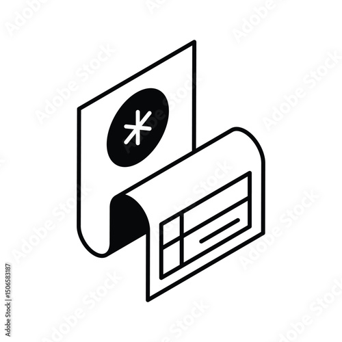 A customizable isometric icon of medical prescription paper