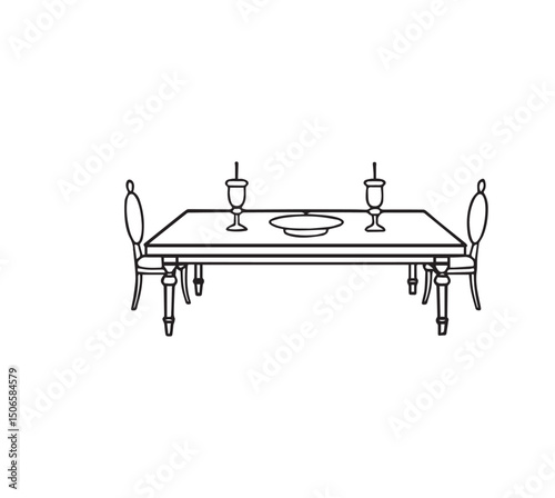  Realistic Long Dining Table Outline Front V interior, home, design, business, object, product, rendering, realistic, modern, minimalist,3D wooden table, chairs, a versatile furniture, interior design