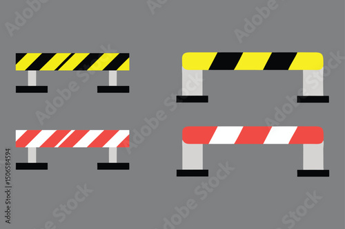Yellow caution tape and an under construction sign with a clapboard symbol warn of a scene under construction, ideal for film or road warning illustrations
