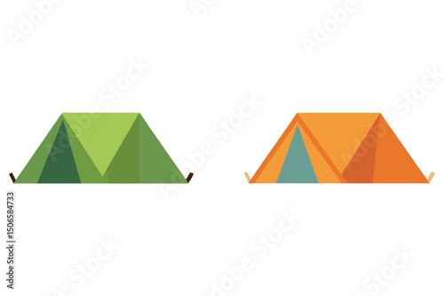  Set of Flat vector graphic of a camping tent, Isolated on White Background.